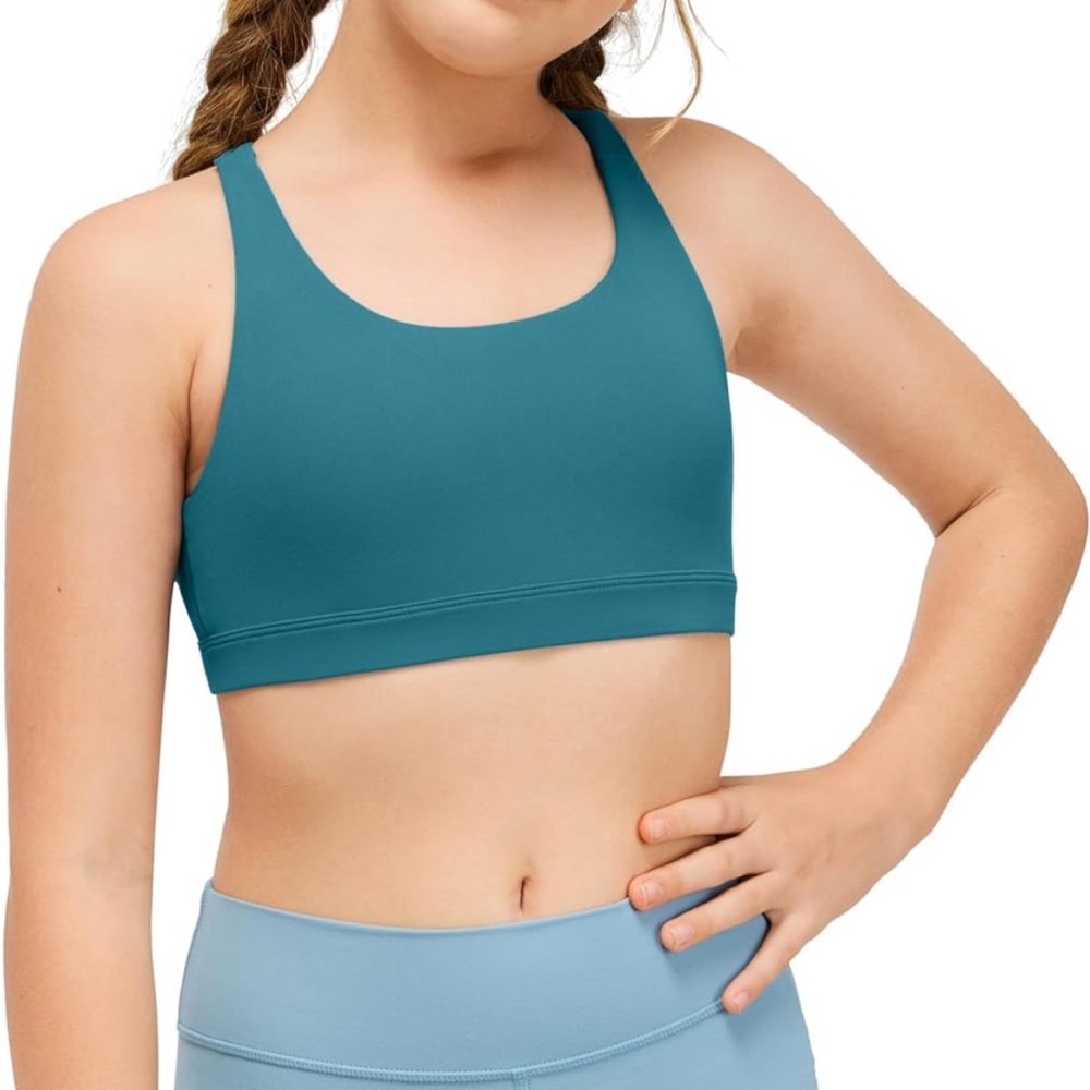 NWT CRZ YOGA Girls Butterluxe Training Bra - Borealis Green - Medium